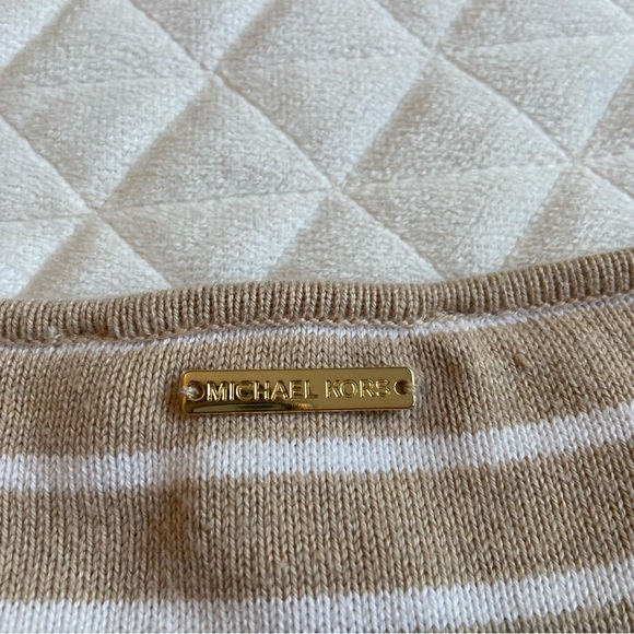 Michael Kors Women’s Sweater Size Large White Brown Stripes  Side Tide - Picture 10 of 15